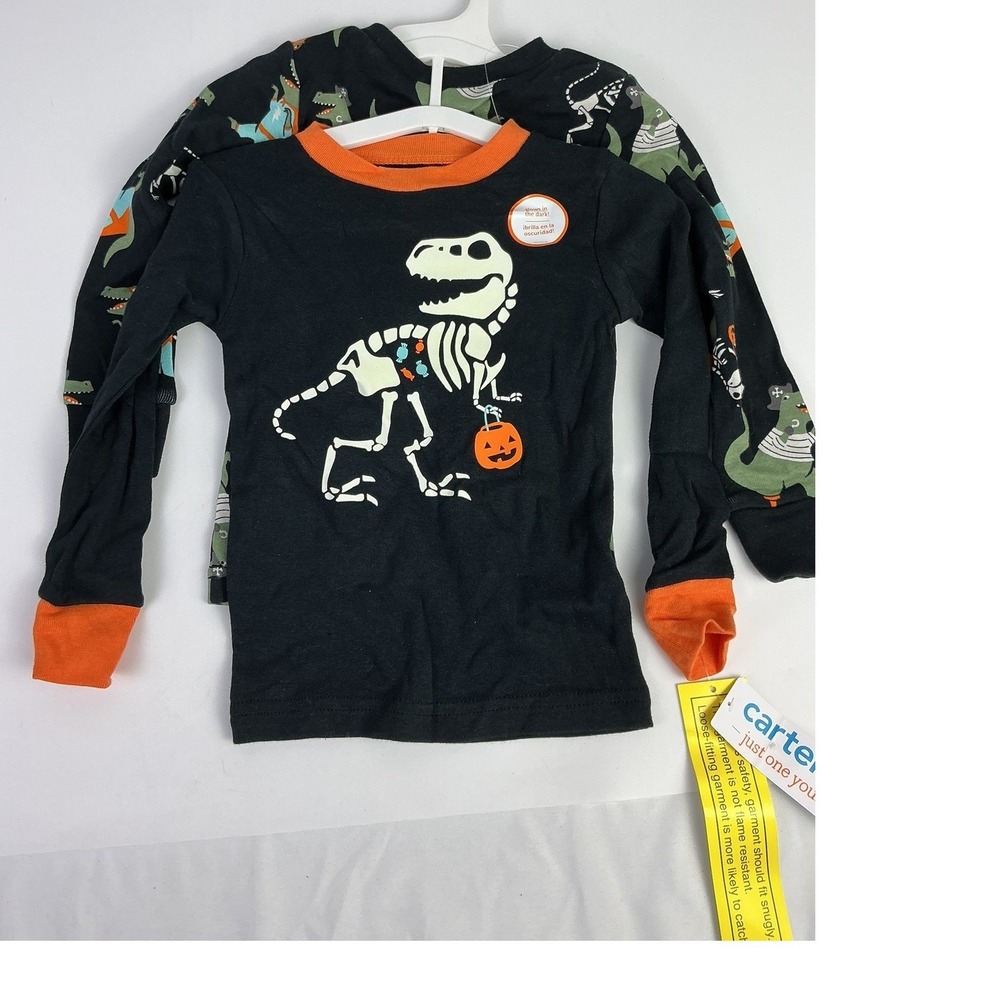 Carters Kids Dinosaur Skeleton Glow in Dark Halloween Pajama 2 Tops 2T No Pants